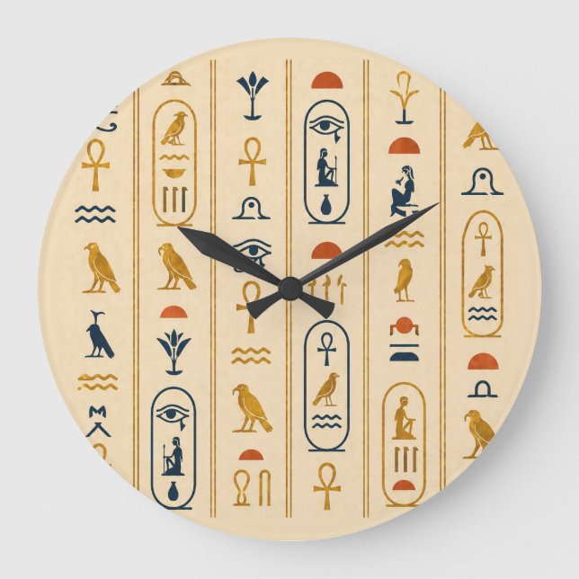 Relógio Grande Ancient Egyptian Hieroglyphics Art Wall Clock (Frente)