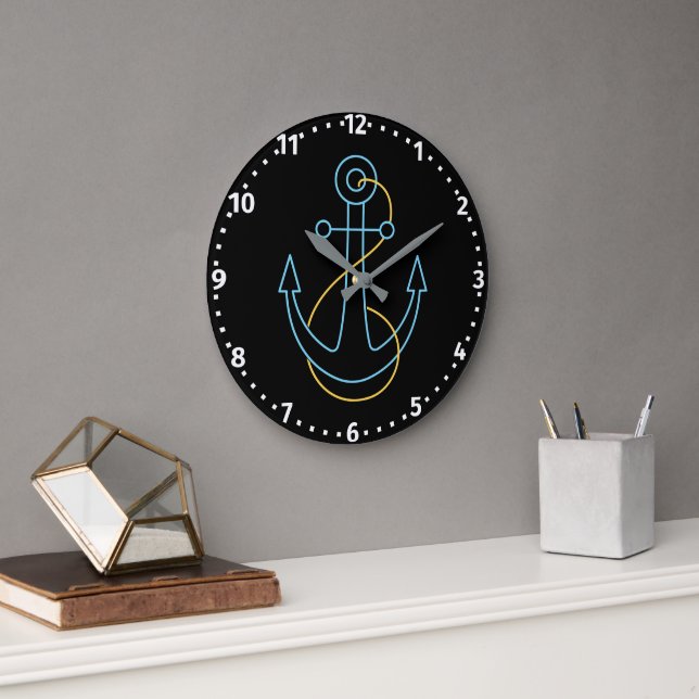 Relógio Grande Âncora de Barco Neon Divertida (Escritório)