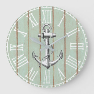 Relógio Grande Âncora Náutica Vintage Sobre Madeira Velha Rústica