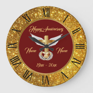 Relógio Grande Anéis de Noiva Personalizados Cruz de Ouro Anivers