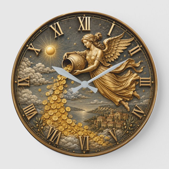 Relógio Grande Angel of Abundance  Prosperity & Wealth Gift (Frente)