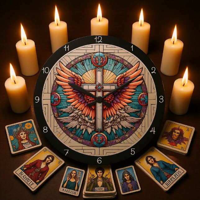 Relógio Grande Angelic Winged Cross (Criador carregado)