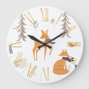 Relógio Grande Animais do Bosque de Inverno Arte Folclórica Natal