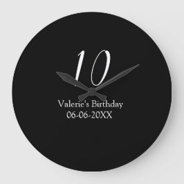 Relógio Grande aniversário de 10 anos branco preto nome data cali