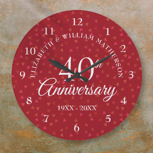 Relógio Grande Aniversário de 40 anos Ruby Hearts