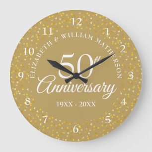 Relógio Grande Aniversário de 50 anos Corações Dourados