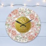 Relógio Grande Aniversário de 50 anos de Casamento Aquarela Flora<br><div class="desc">Aniversário de 50 anos de Casamento Aquarela Floral Dourado Design. Personalize com seus nomes e data.</div>