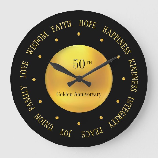 Relógio Grande Aniversário de 50 anos Dourado e Preto (Frente)