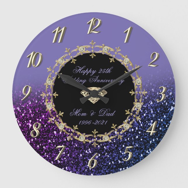 Relógio Grande Aniversário de Bodas de Diamante Violeta 25 (Frente)