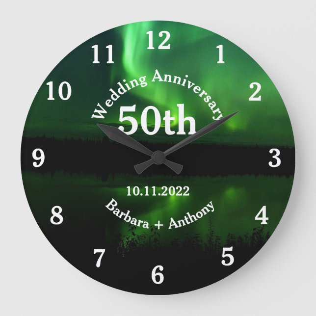 Relógio Grande Aniversário de Bodas de Ouro Aurora Boreal  (Frente)