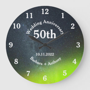 Relógio Grande Aniversário de Bodas de Ouro Aurora Boreal La