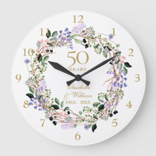 Relógio Grande Aniversário de Bodas de Ouro Floral 50º