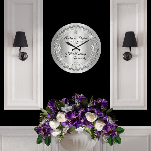 Relógio Grande Aniversário de Casamento de 25 de Ouros Silver Ele