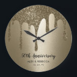 Relógio Grande Aniversário de Casamento de 50 Unidades Douradas P<br><div class="desc">Gotas Douradas Personalizadas,  50º Relógio do Aniversário de Casamento</div>