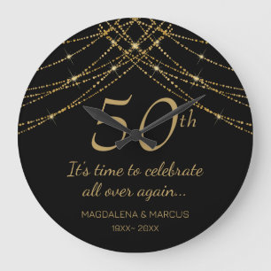 Relógio Grande Aniversário de Casamento de Cordão Dourado