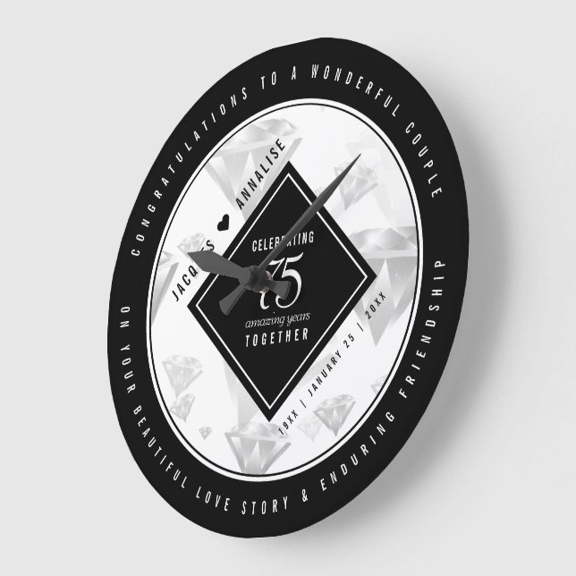 Relógio Grande Aniversário de Casamento de Diamante Elegante 75 (Ângulo)