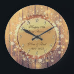 Relógio Grande Aniversário de Casamento do 25 de Diamante Rustic<br><div class="desc">Confeto de ouro elegante,  diamante no aniversário de 25 de casamento da textura de madeira.</div>