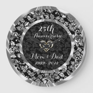 Relógio Grande Aniversário De Casamento Do 25 De Prata Preto E M