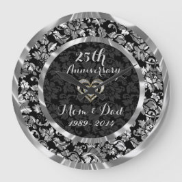 Relógio Grande Aniversário De Casamento Do 25 De Prata Preto E Me