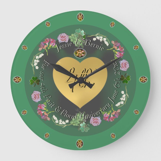 Relógio Grande Aniversário de Casamento Floral e Fruta 4º+Foto (Frente)