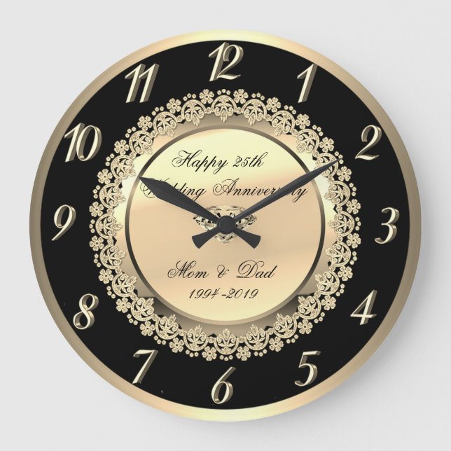 Relógio Grande Aniversário de casamento floral elegante de (Frente)