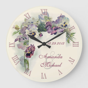 Relógio Grande Aniversário de casamento roxo dos pansies