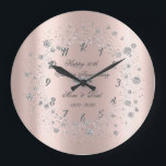Relógio Grande Aniversário Dourado do Rosa Confetti Diamantes Chi<br><div class="desc">Diamantes de prata elegantes em fundo de ouro rosa.</div>