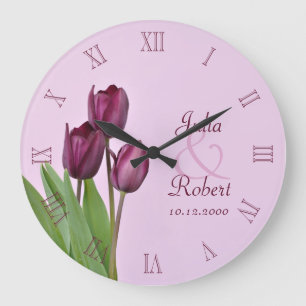 Relógio Grande Aniversário roxo das tulipas