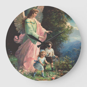 Relógio Grande Anjo da guarda protegendo crianças perto de uma sa
