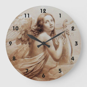 RELÓGIO GRANDE ANJO QUE JOGA LYRA SOBRE AS NUVENS