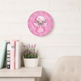Relógio Grande Anjo Rosa Pastel, Rosa Quente e Cinza