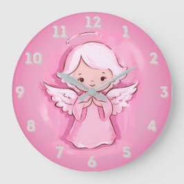 Relógio Grande Anjo Rosa Pastel, Rosa Quente e Cinza