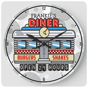 Relógio Grande Anos 50 Nostálgicos de Sinal de Diner do 50 Retroa