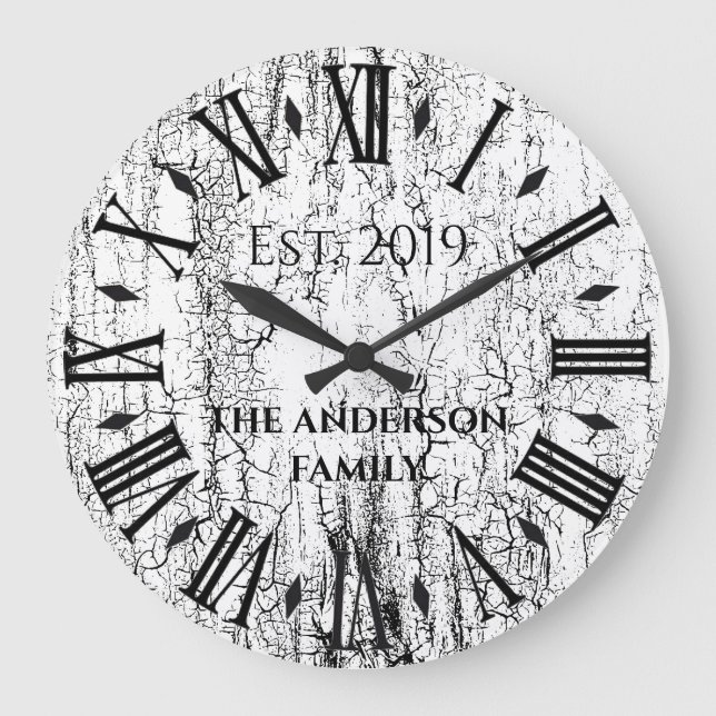 Relógio Grande Antigo Numeral Romano Nome da Família Rústico Vint (Frente)