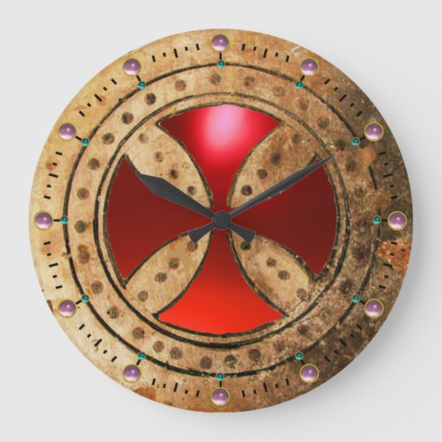 Relógio Grande ANTIQUE TEMPLAR CROSS Red Ruby Gem (Frente)