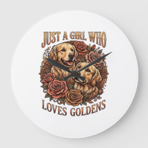 Relógio Grande Apenas Garota Que Ama Cachorro Golden Roses_1