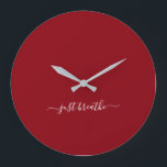 Relógio Grande Apenas respire yoga elegante burgundy<br><div class="desc">Relógio moderno de ioga com fundo de burlu chic e um guião branco com letras elegantes,  com a citação "apenas respirar".</div>