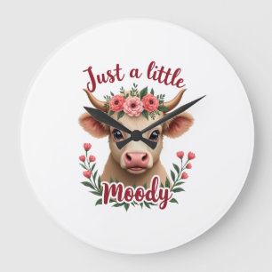 Relógio Grande Apenas um Pouco Mal-Humorado Vintage Floral Vaca d