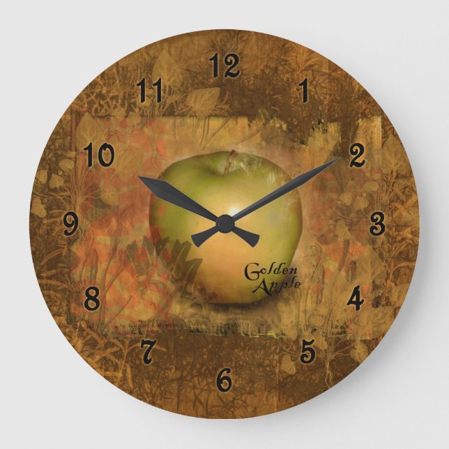 Relógio Grande Apple dourado botânico (Frente)