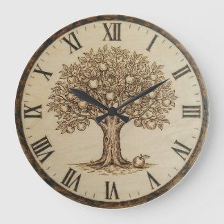 Relógio Grande Apple Tree Wall Clock – Wood-Burned Style