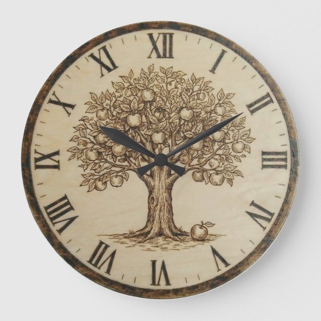Relógio Grande Apple Tree wooden Wall Clock  (Frente)