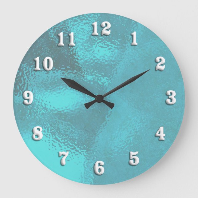 Relógio Grande Aqua Blue Glass Look Wall Clock (Frente)