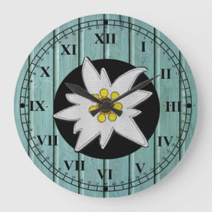 Relógio Grande Aqua Faux Wood & Edelweiss