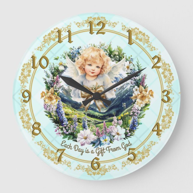 Relógio Grande Aqua Inspiration Angel Cherub bonito (Frente)