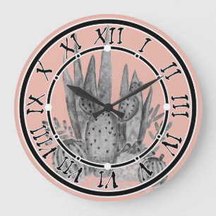 Relógio Grande Aquarela, cacto, sucultura