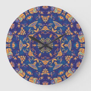 Relógio Grande Aquarela Caleidoscópio Mandala Design Oriental.