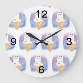 Relógio Grande aquarela do gato sorvete