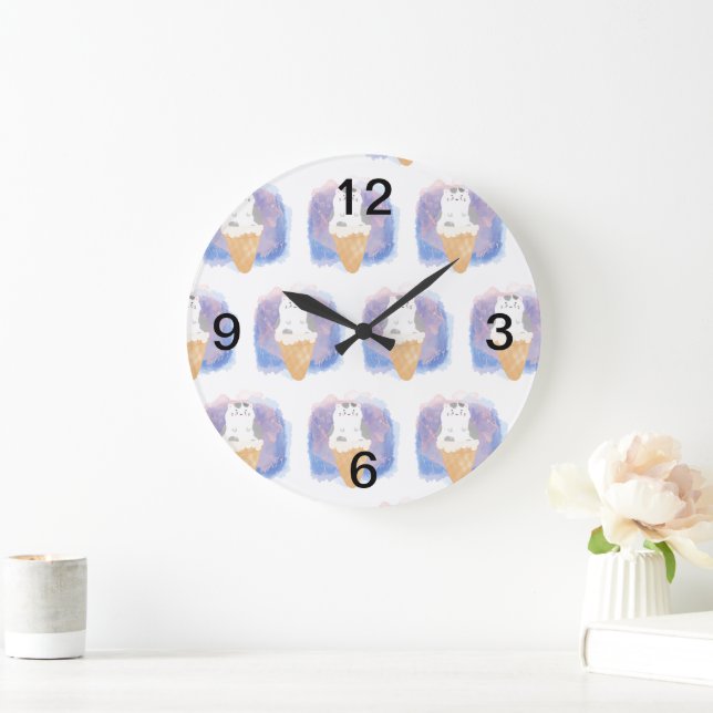 Relógio Grande aquarela do gato sorvete (Lar)