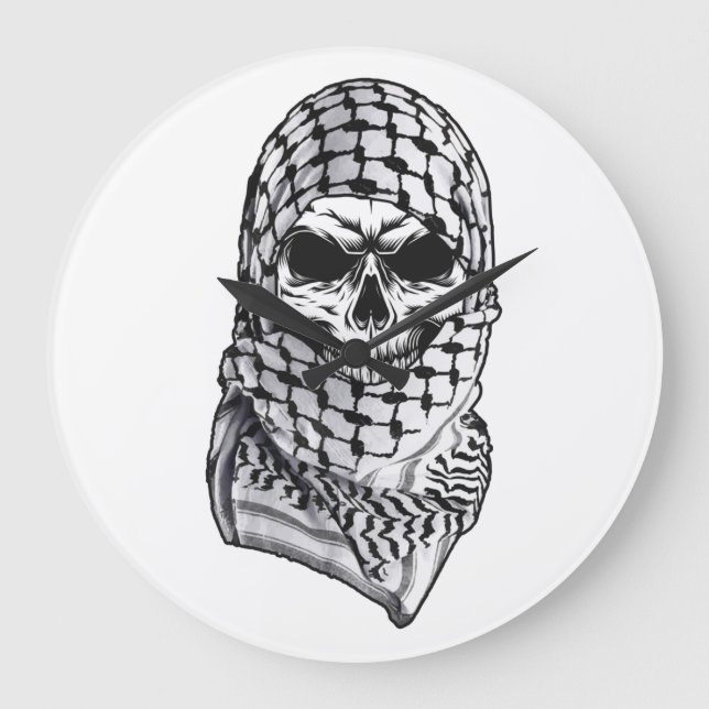 Relógio Grande Arábico Shemagh Kufiya Skull Acrylic Wall Clock (Frente)
