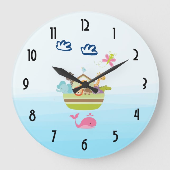Relógio Grande Arca animal do zoológico com borboleta e baleia (Frente)